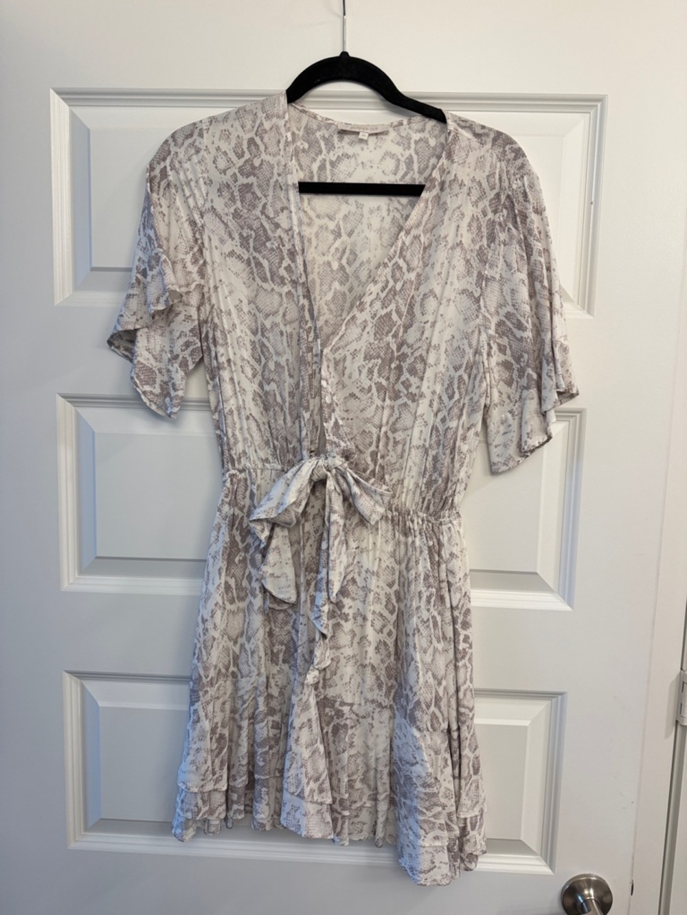 Olivaceous Neutral Speckled Wrap dress  in Cream and Gray
